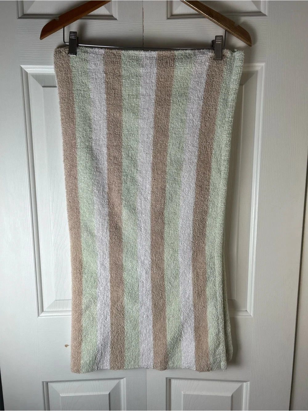 Carter's Green Tan White Stripes Baby Blanket Chenille Soft Security Lovey
